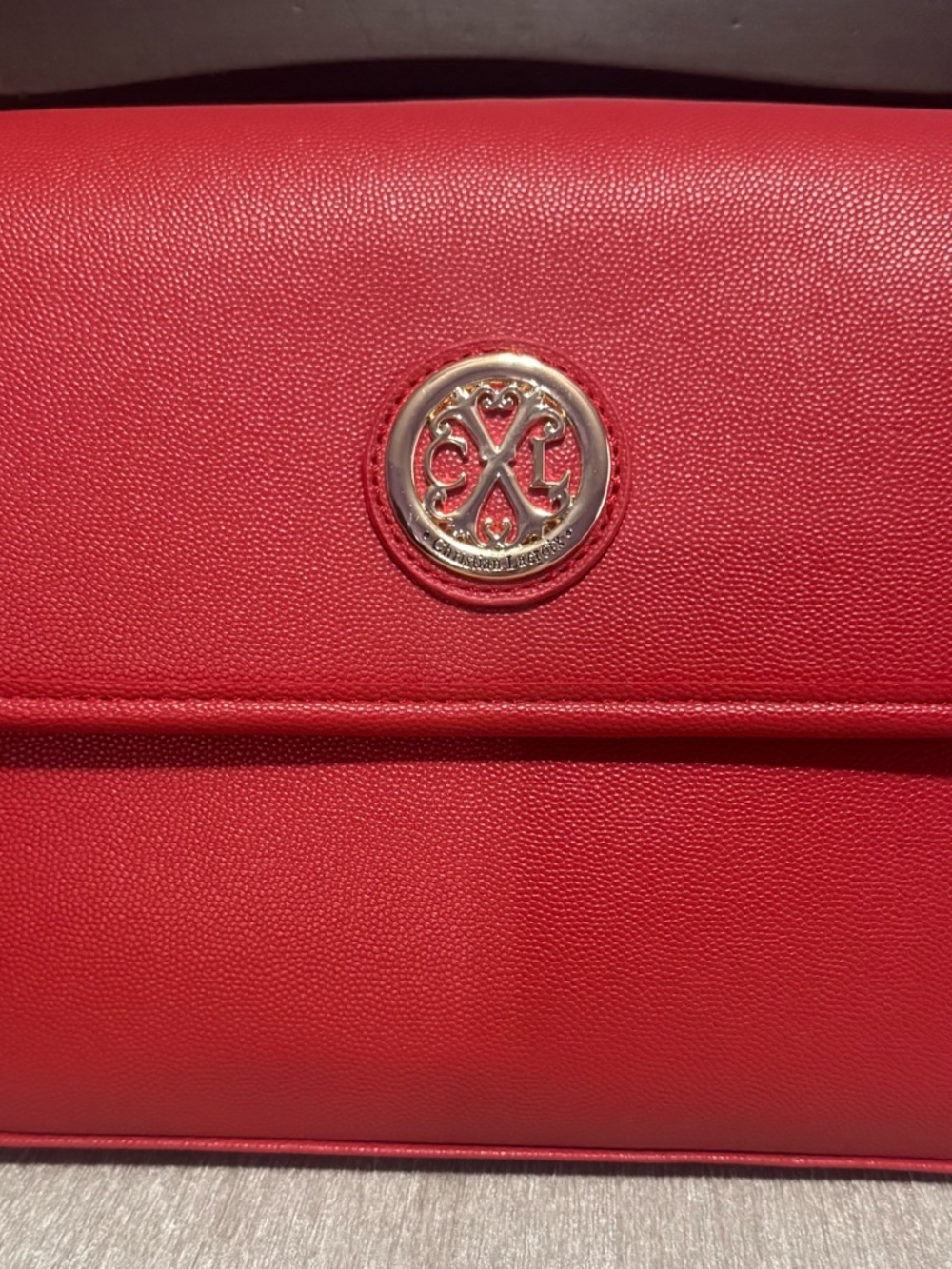 Christian Lacroix Red Leather Clutch with Gold Emblem